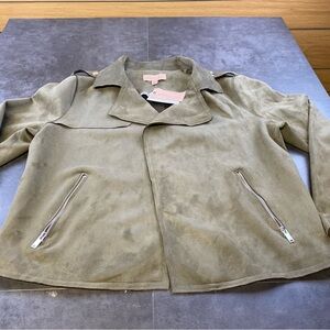 Philosophy Women’s Faux Suede Leather Olive Green Moto Coat Size XL